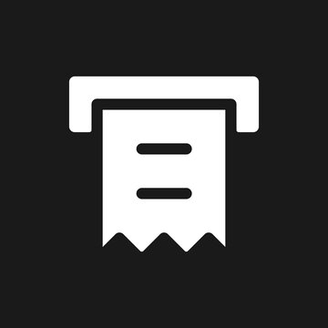 recommend clip art: Receipt printer dark mode glyph ui icon. Automated teller machine. User interface design. White silhouette symbol on black space. Solid pictogram for web, mobile. Vector isolated illustration