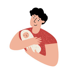 Young father holding his little child isolated on white background.