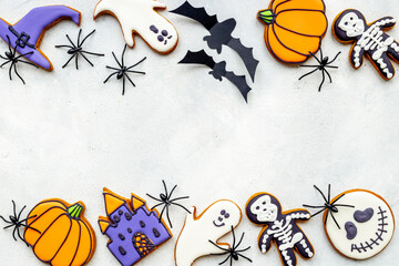 Funny cookies and spiders for Halloween party background