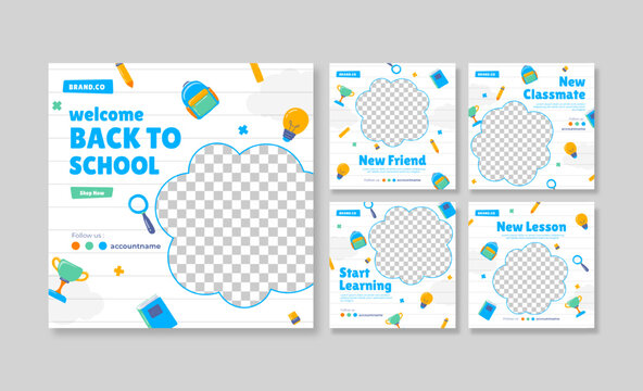 Back to school social media post. Colorful social media template. Trendy editable social media template