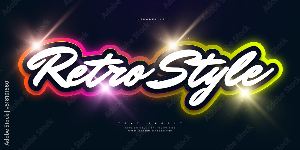 Wall mural colorful retro text effect. editable retro text style with glowing neon effect
