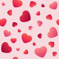 Seamless pattern. Scarlet, red and burgundy hearts of different sizes on a pink background. Vector illustration. Valentine's Day. Printing for packaging and gift paper. Print on fabric. 
