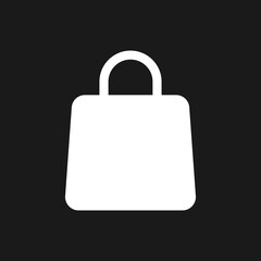 Shopping bag dark mode glyph ui icon. Purchase goods. Gift package. User interface design. White silhouette symbol on black space. Solid pictogram for web, mobile. Vector isolated illustration