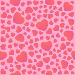 Seamless pattern. A scattering of scarlet and pink hearts of different sizes on a pink background. Vector illustration. Valentine's day. Printing on packaging and gift paper. Print on fabric.