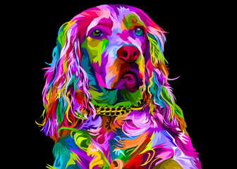 colorful cocker spaniel dog isolated on pop art style. vector illustration.