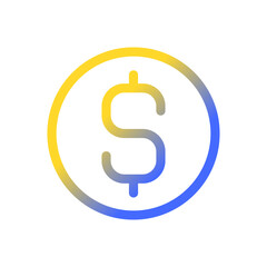 Dollar coin pixel perfect gradient linear ui icon. Currency and money. Golden cent. Finance and banking. Line color user interface symbol. Modern style pictogram. Vector isolated outline illustration
