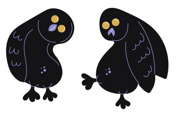 Owls. A small set of two cute and funny owls.