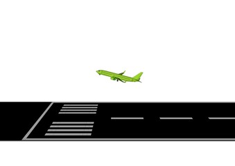 The airliner takes off on the runway side view of the plane. Made with cartoon style.
