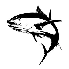 Tuna fishing logo. Unique and fresh tuna jumping.Fish on a white background