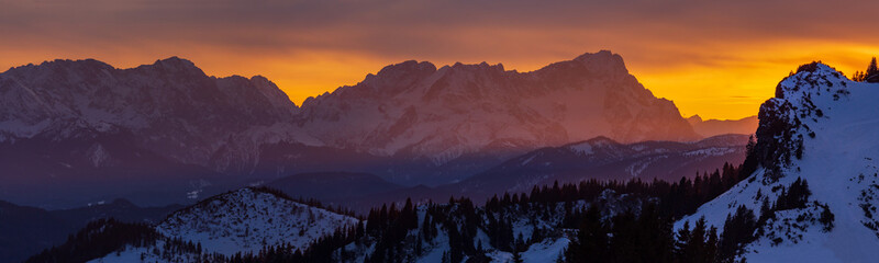 Burning winter sunset around Zugspitze