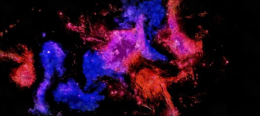 Abstract cosmic space and stars flowing digital fluid patterns in a painterly style - watercolor bright acrylic paint and ink styled  bright abstract concept