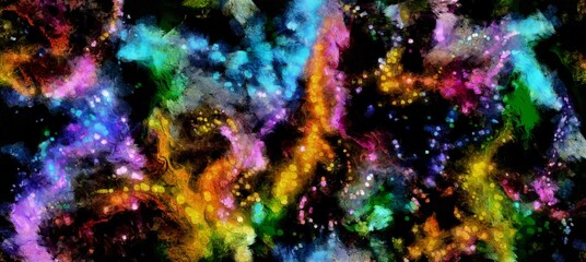 Fototapeta na wymiar Abstract cosmic space and stars flowing digital fluid patterns in a painterly style - watercolor bright acrylic paint and ink styled bright abstract concept