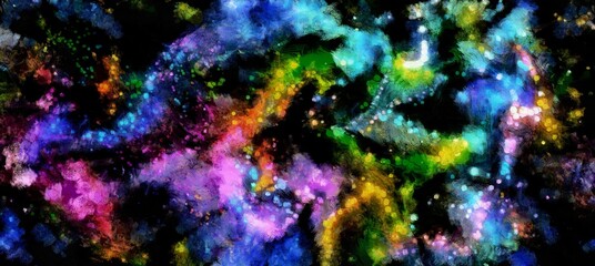Naklejka na ściany i meble Abstract cosmic space and stars flowing digital fluid patterns in a painterly style - watercolor bright acrylic paint and ink styled bright abstract concept