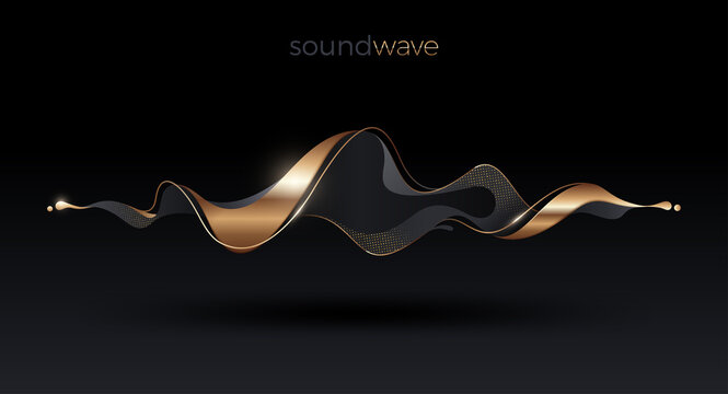 Golden abstract fluid wave. Sound wave concept. Vector illustration.