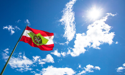 Closeup of Santa Catarina state flag in Brazil.