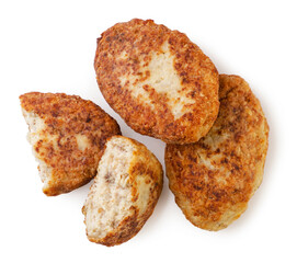 Cutlets and halves close-up on a white background. Top view
