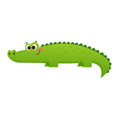 Cartoon alligator isolated on white background. Green vector crocodile