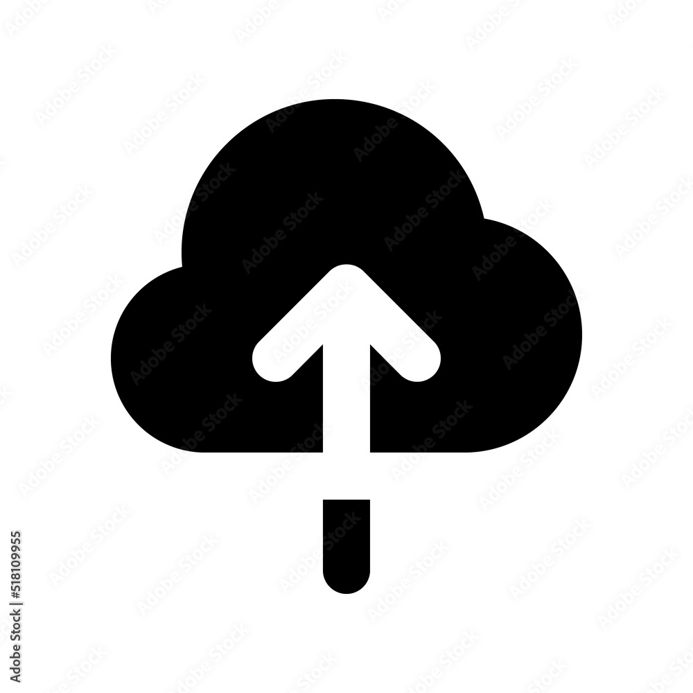 Poster upload to cloud black glyph ui icon. large files storage. loading process. user interface design. si