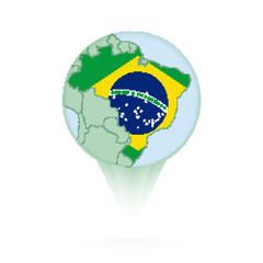 Brazil map, stylish location icon with Brazil map and flag.