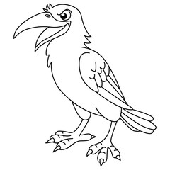 Cute crow cartoon coloring page illustration vector. For kids coloring book.