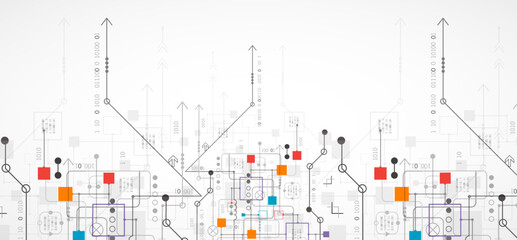 Abstract technology concept. Circuit board, high computer color background. Vector illustration with space for content, web - template, business tech presentation.