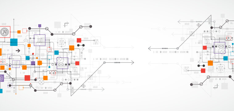 Abstract technology concept. Circuit board, high computer color background. Vector illustration with space for content, web - template, business tech presentation.
