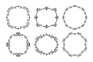 Vector Decorative Linear Frames Set. Vintage Frame Design Elements, Filigree, Decorative Borders, Page Decorations, Dividers Isolated in White