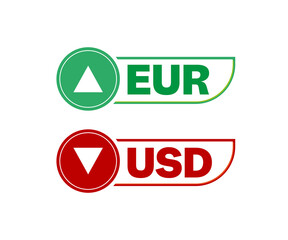 EUR USD symbol icon up down currency forex sign.
