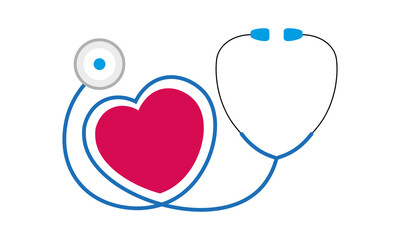 Blue Stethoscope in Shape of Heart Isolated On White Background.