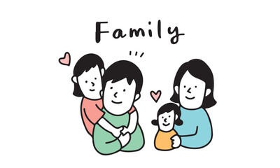 仲良しの四人家族のイラストレーション