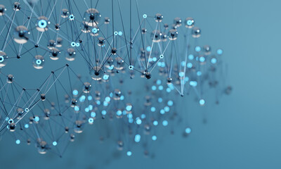 Geometrical shape with spheres particles futuristic molecular structure lines. 3d illustration