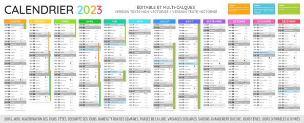 Calendrier 2023 - Fichier éditable et multi-calques