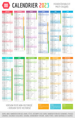 Calendrier 2023 - Fichier éditable et multi-calques