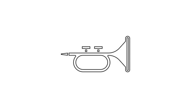 Black line Musical instrument trumpet icon isolated on white background. 4K Video motion graphic animation