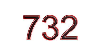 red 732 number 3d effect white background