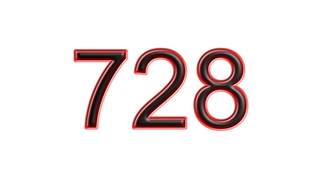 red 728 number 3d effect white background