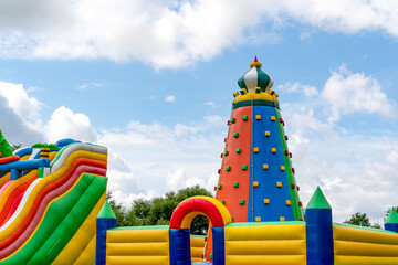 Inflatable climbing tower and obstacle course slide for kid games