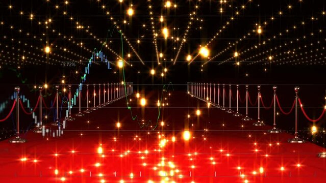 Animation of data processing over red carpet