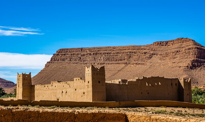 Amazing view of a Kasbah's ruin on the way to Kasbah Ait Ben Haddou near Ouarzazate in the Atlas...