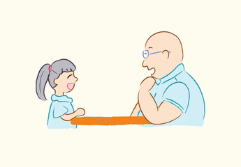 Chatting father and little girl happily on Father's Day in vector flat illustration