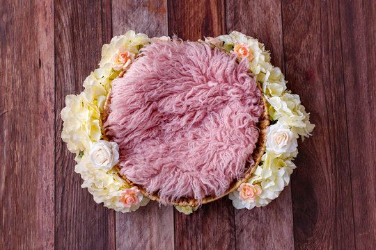 newborn decoration props with pink and yellow flowers. Newborn digital backdrop