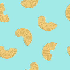 Seamless Pattern of Hand-Drawn Macaroni on Blue Background in a Flat Lay Top-down Composition