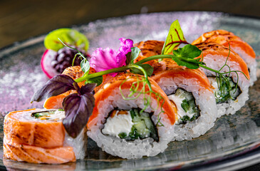 fish sushi roll in plate