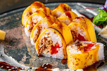 fish sushi roll in plate