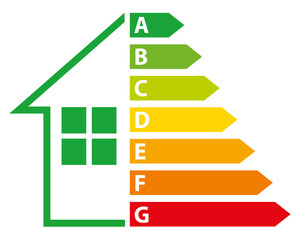 Diagnostic de performance énergétique. Icône dépense énergétique habitation immobilier. Illustration vectorielle VI. Maison verte.