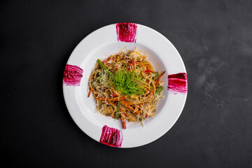 Spaghetti with squid, champignon