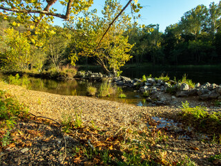 Fototapeta premium Makeshift dam in the river water