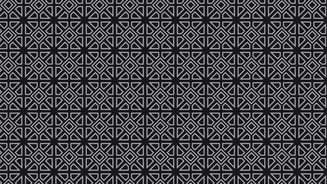 Seamless geometric lattice pattern background animation scrolling right black and white