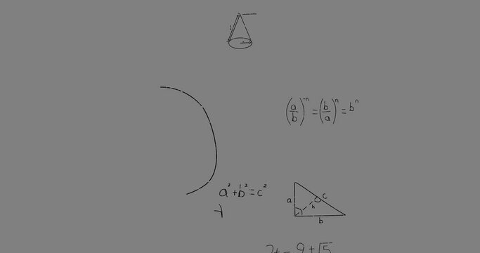 Animation of math graps and data over grey background
