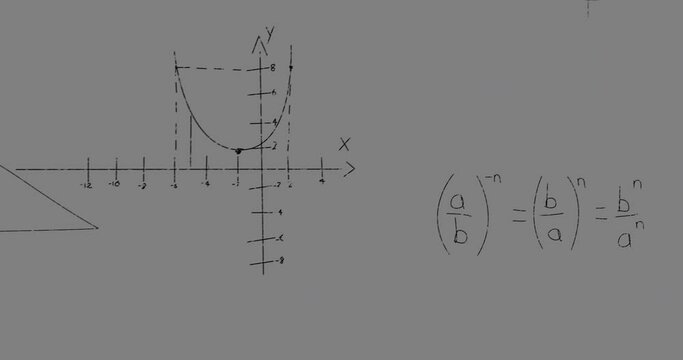 Animation of math graps and data over grey background
